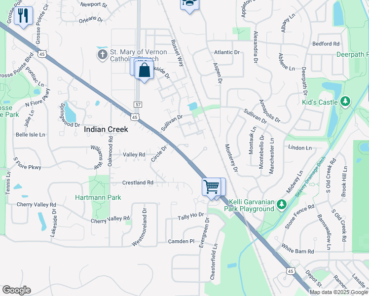 map of restaurants, bars, coffee shops, grocery stores, and more near 230 U.S. 45 in Indian Creek