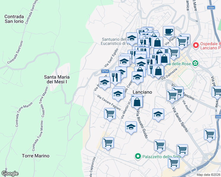 map of restaurants, bars, coffee shops, grocery stores, and more near 38 Via Luigi Galvani in Lanciano