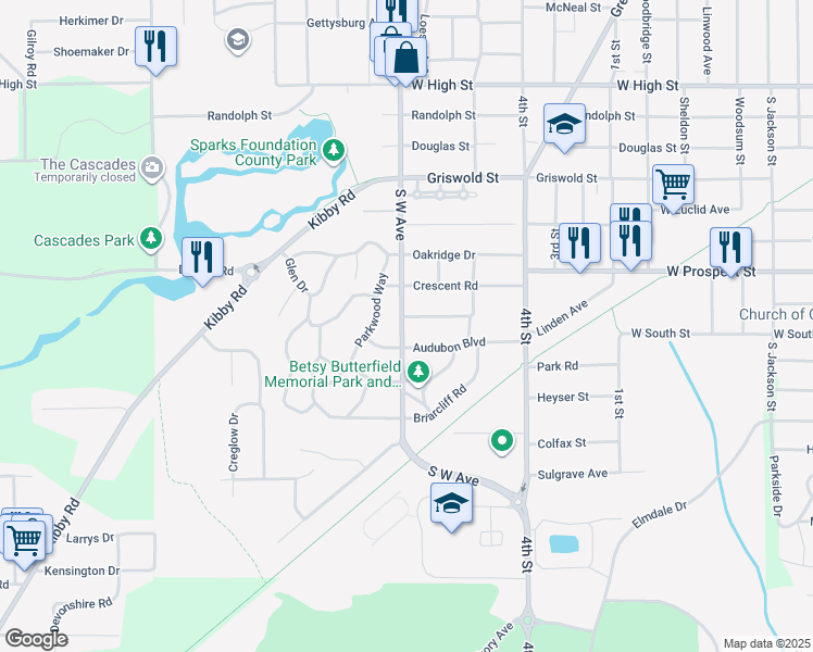 map of restaurants, bars, coffee shops, grocery stores, and more near 1915 South West Avenue in Jackson