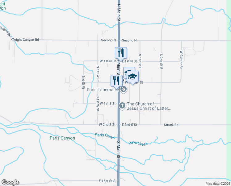 map of restaurants, bars, coffee shops, grocery stores, and more near 52 South Main Street in Paris