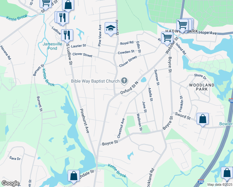 map of restaurants, bars, coffee shops, grocery stores, and more near 10 Heard Street in Auburn
