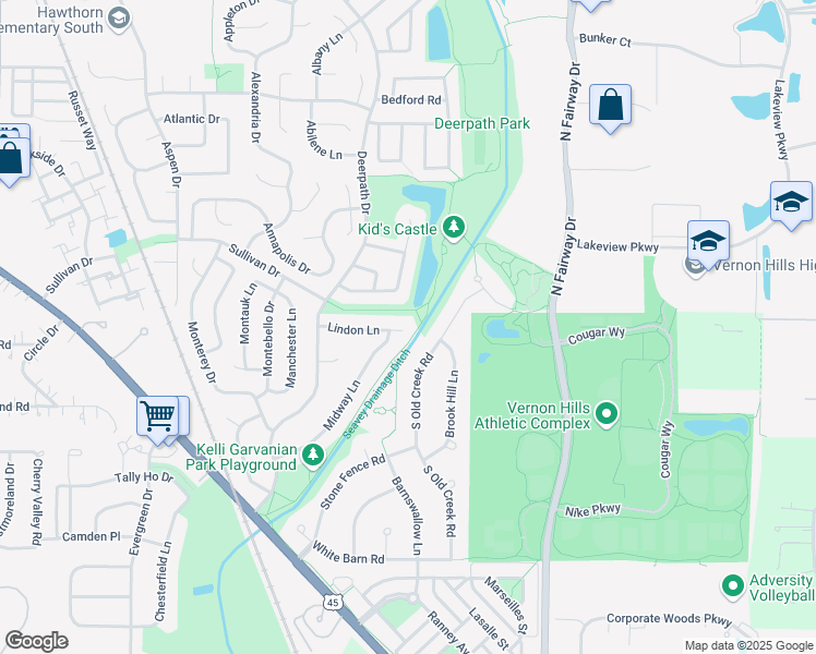 map of restaurants, bars, coffee shops, grocery stores, and more near 30 Lindon Lane in Vernon Hills