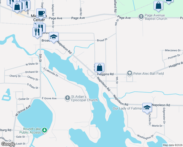 map of restaurants, bars, coffee shops, grocery stores, and more near 464 Napoleon Road in Michigan Center