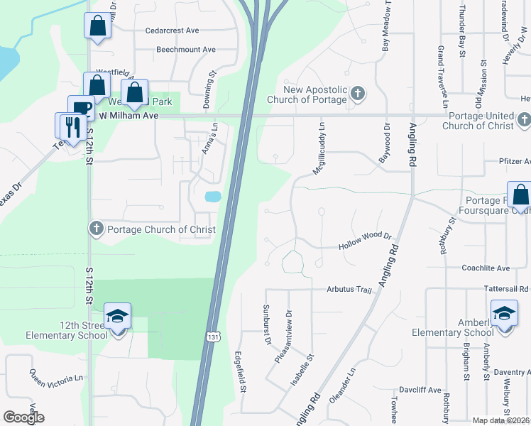 map of restaurants, bars, coffee shops, grocery stores, and more near 4020 Tullymore Pointe in Portage