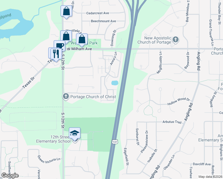 map of restaurants, bars, coffee shops, grocery stores, and more near Bristlecone Drive in Portage