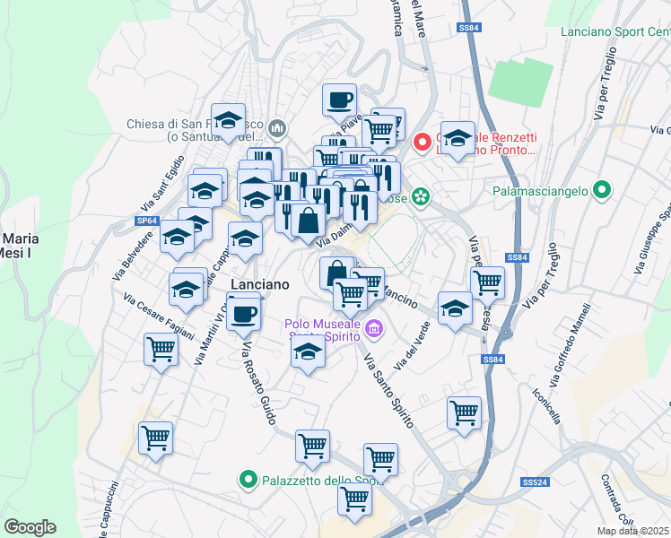 map of restaurants, bars, coffee shops, grocery stores, and more near 5 Vicolo II S. Spirito in Lanciano