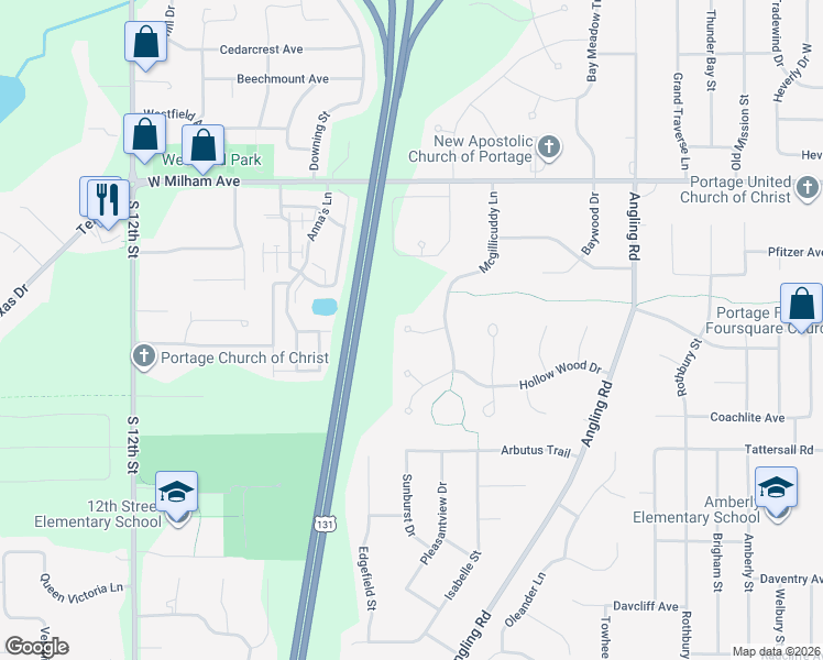map of restaurants, bars, coffee shops, grocery stores, and more near 4020 Tullymore Pointe in Portage