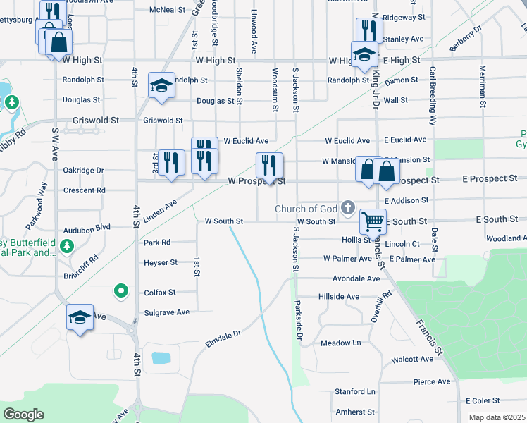 map of restaurants, bars, coffee shops, grocery stores, and more near 2015 Goodrich Street in Jackson