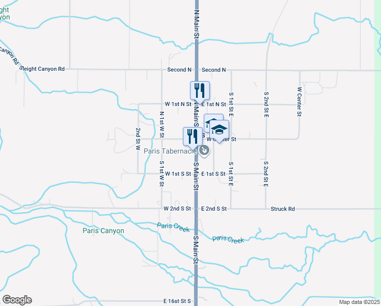 map of restaurants, bars, coffee shops, grocery stores, and more near 44 South Main Street in Paris