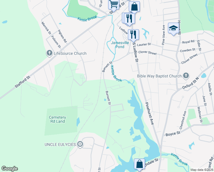 map of restaurants, bars, coffee shops, grocery stores, and more near 7 Burnett Street in Auburn
