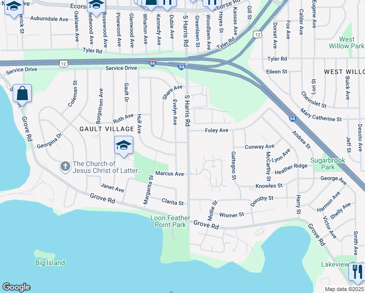 map of restaurants, bars, coffee shops, grocery stores, and more near 1285 Lester Avenue in Ypsilanti