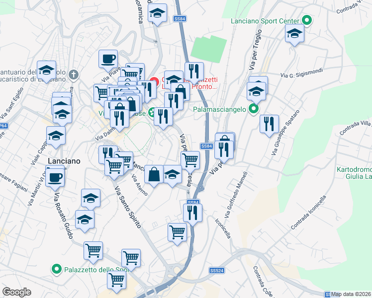 map of restaurants, bars, coffee shops, grocery stores, and more near 3 Via San Giovanni Capestrano in Lanciano