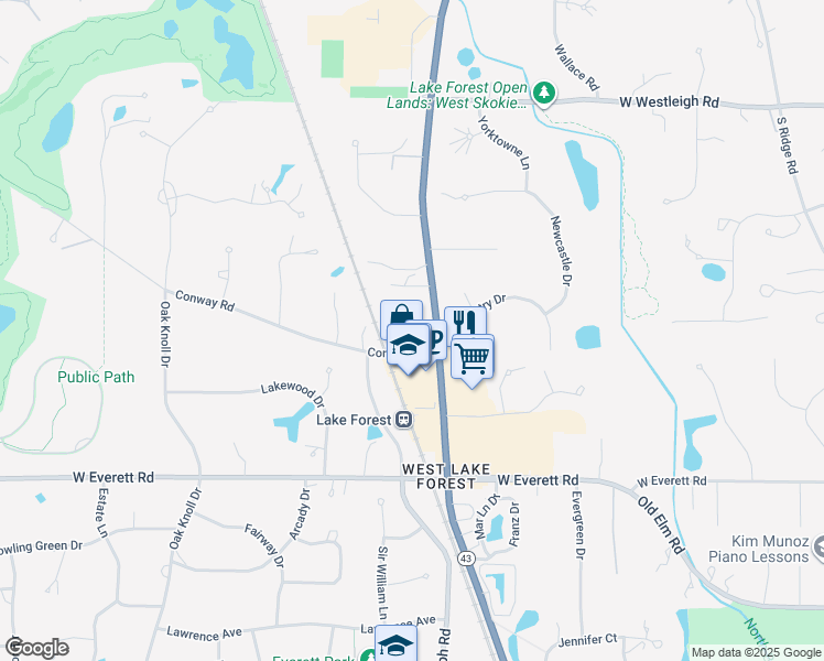 map of restaurants, bars, coffee shops, grocery stores, and more near 1111 Pine Oaks Circle in Lake Forest