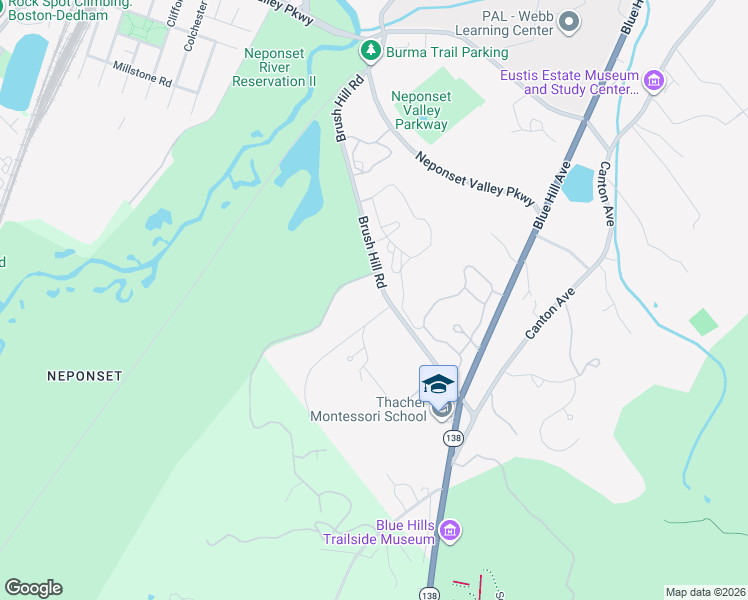 map of restaurants, bars, coffee shops, grocery stores, and more near 1375 Brush Hill Road in Milton