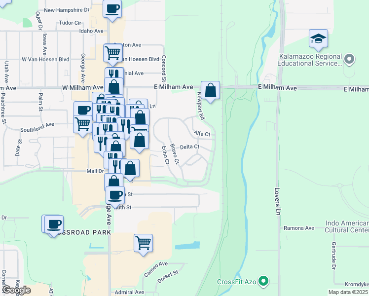 map of restaurants, bars, coffee shops, grocery stores, and more near 680 Alfa Court in Portage