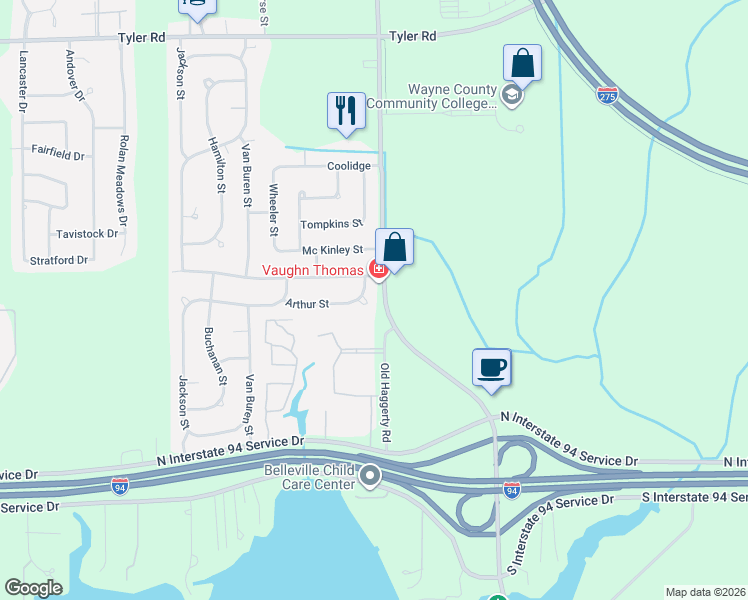 map of restaurants, bars, coffee shops, grocery stores, and more near 41537 Arthur Street in Belleville