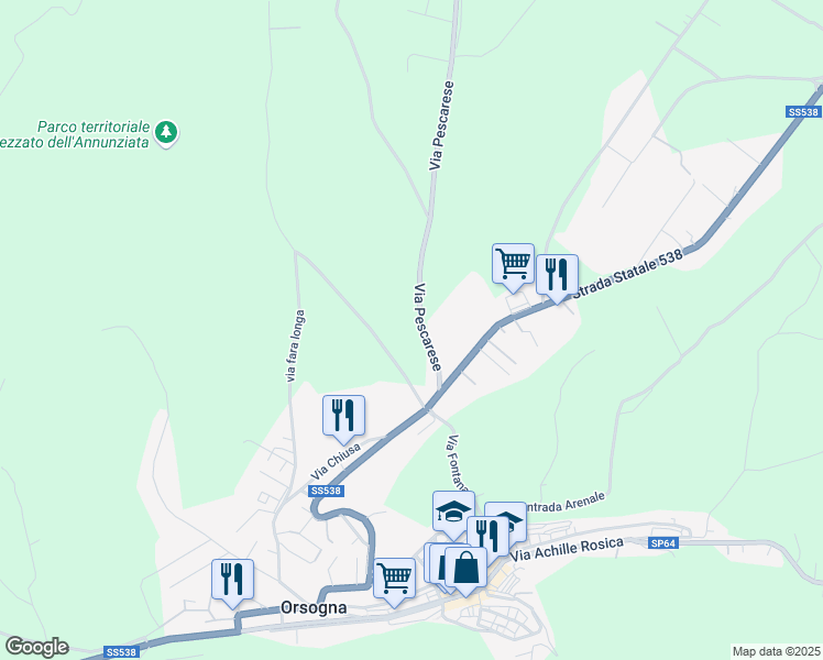 map of restaurants, bars, coffee shops, grocery stores, and more near 4 Via Pescarese in Orsogna