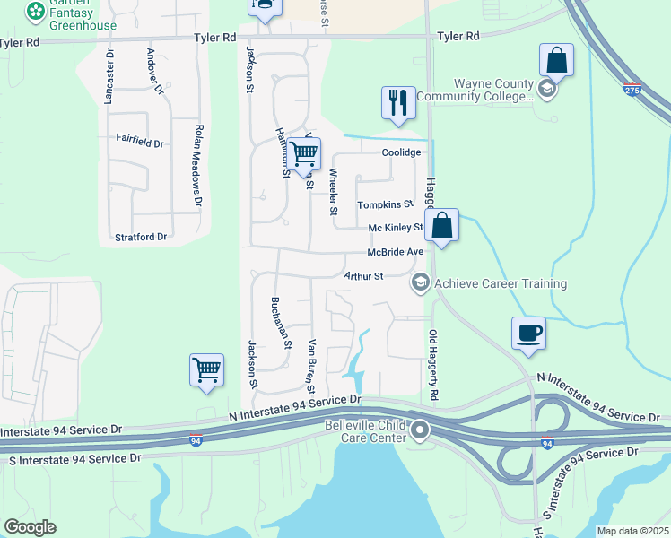 map of restaurants, bars, coffee shops, grocery stores, and more near 41900 Arthur Street in Belleville