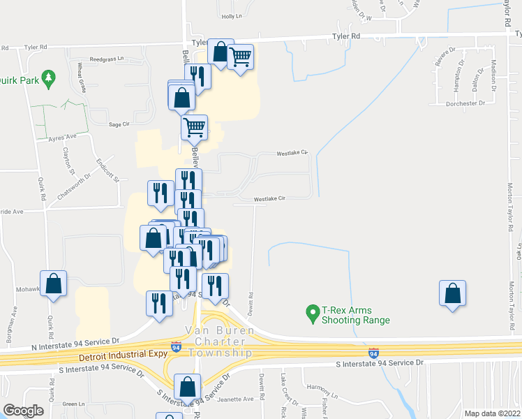map of restaurants, bars, coffee shops, grocery stores, and more near 10505 Dewitt Road in Belleville