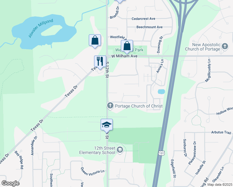 map of restaurants, bars, coffee shops, grocery stores, and more near 6203 South 12th Street in Portage