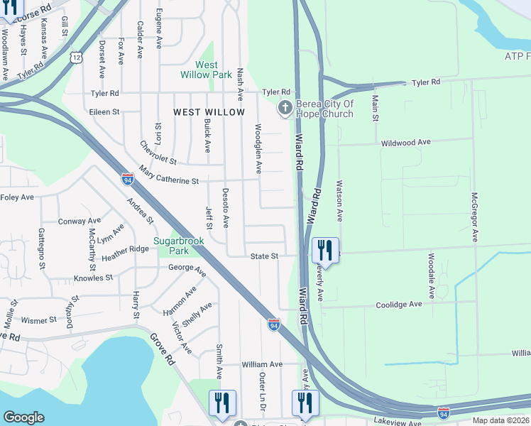 map of restaurants, bars, coffee shops, grocery stores, and more near 2312 Cedarcliff Drive in Ypsilanti
