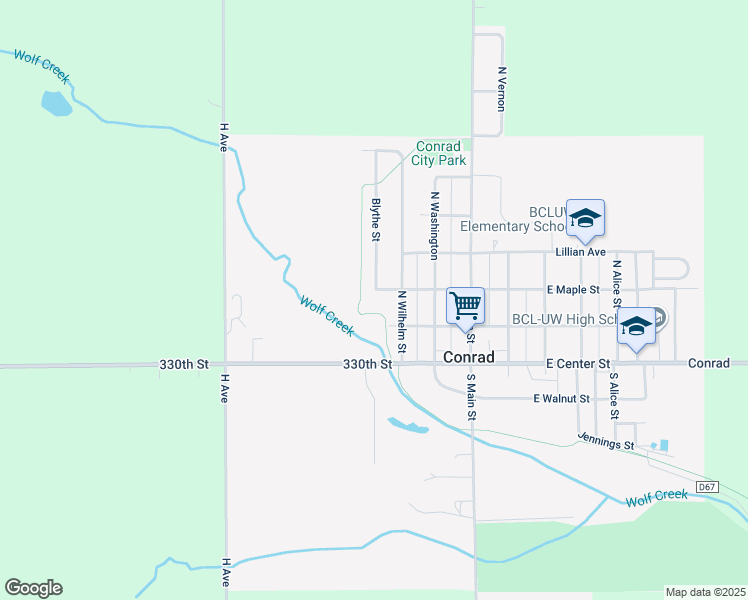 map of restaurants, bars, coffee shops, grocery stores, and more near 300-312 Maple Avenue in Conrad