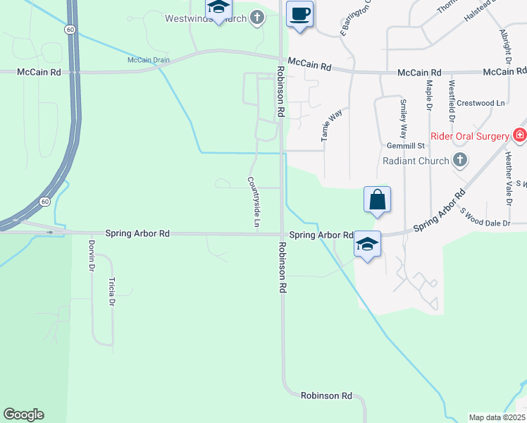 map of restaurants, bars, coffee shops, grocery stores, and more near 2979 Countryside Ln in Jackson