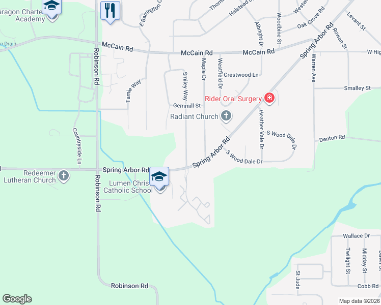 map of restaurants, bars, coffee shops, grocery stores, and more near 2405 Smiley Way in Jackson
