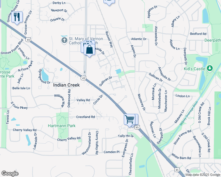 map of restaurants, bars, coffee shops, grocery stores, and more near 80 Maplewood Drive in Vernon Hills