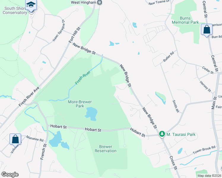 map of restaurants, bars, coffee shops, grocery stores, and more near 8 Brewer Way in Hingham