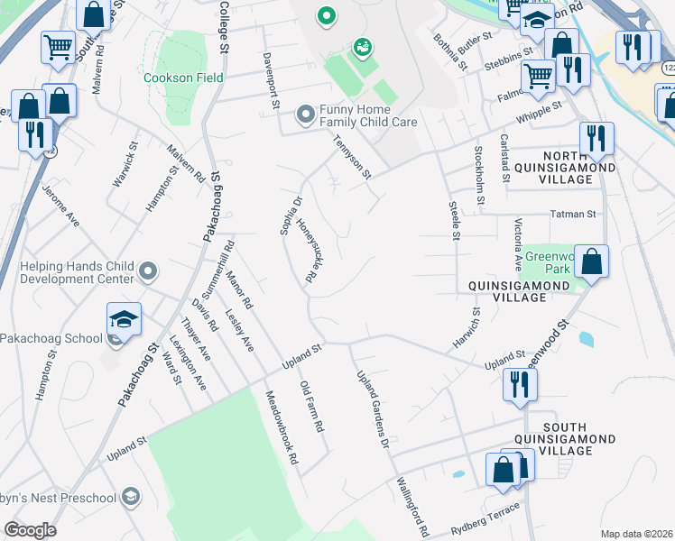 map of restaurants, bars, coffee shops, grocery stores, and more near 28 Sarah Drive in Worcester