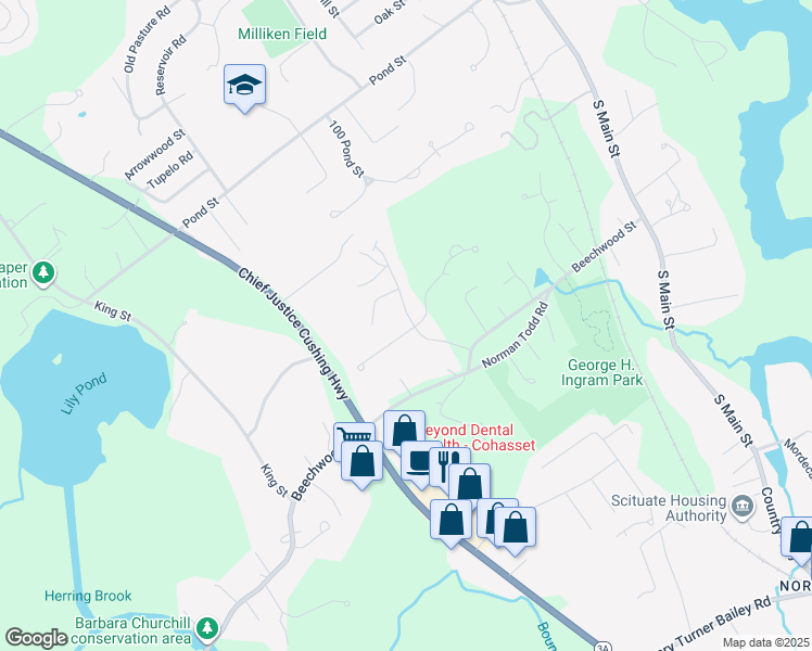 map of restaurants, bars, coffee shops, grocery stores, and more near 5 Hemlock Way in Cohasset