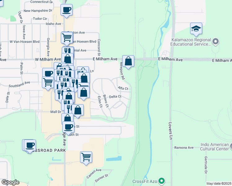map of restaurants, bars, coffee shops, grocery stores, and more near 680 Alfa Court in Portage