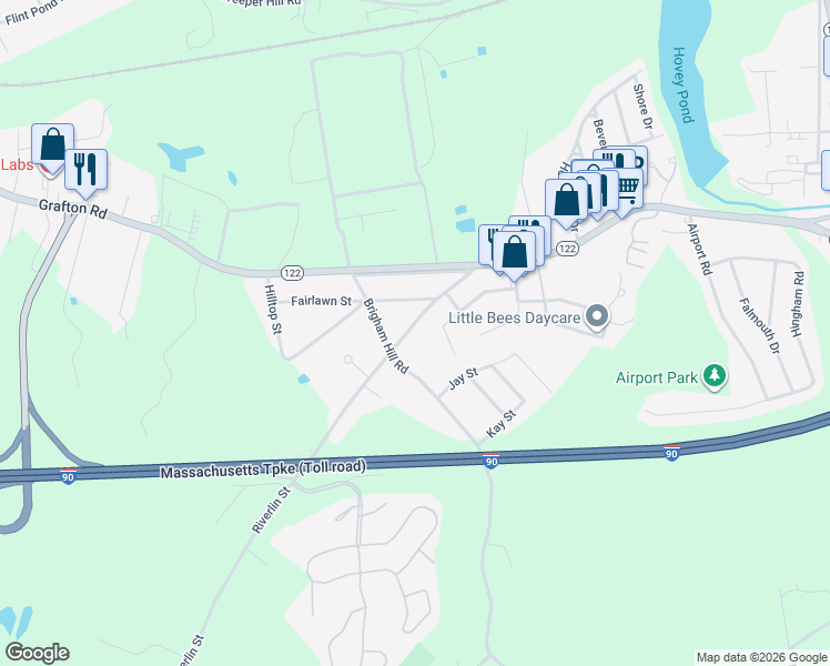 map of restaurants, bars, coffee shops, grocery stores, and more near 21 Deernolm Street in Grafton