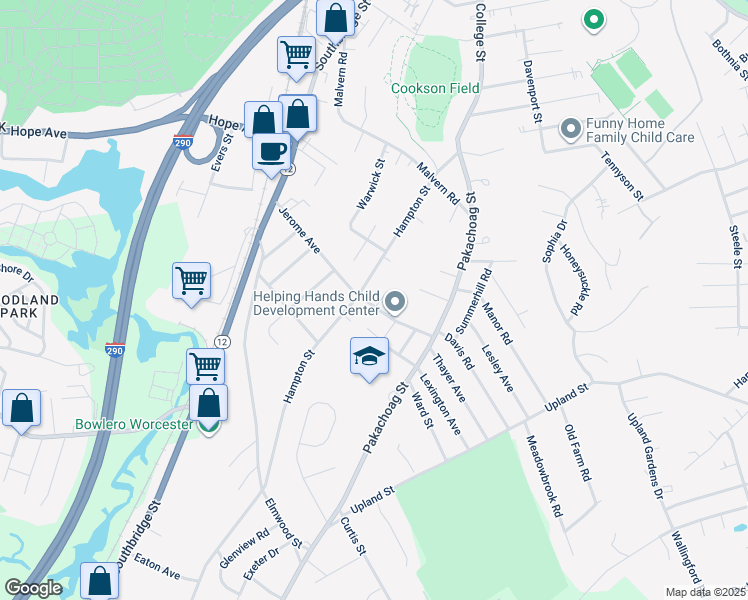 map of restaurants, bars, coffee shops, grocery stores, and more near 61 Jerome Avenue in Auburn