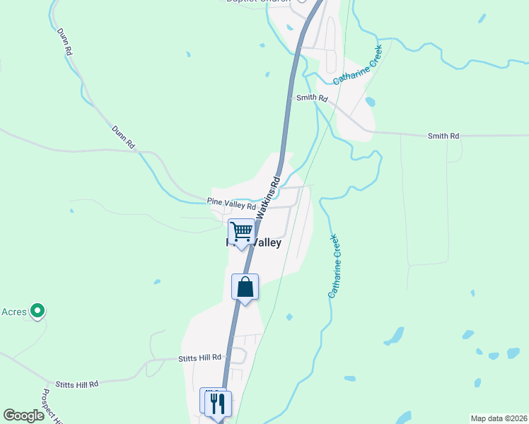 map of restaurants, bars, coffee shops, grocery stores, and more near 3682 Watkins Rd in Pine Valley
