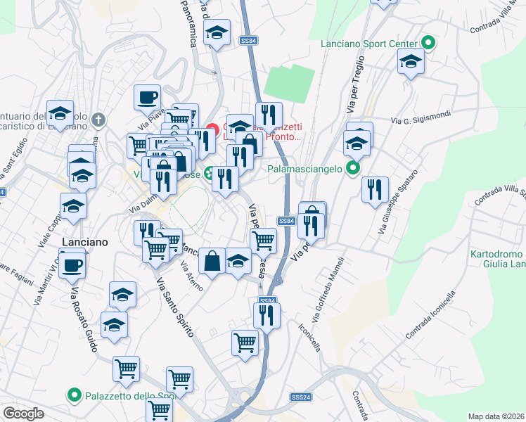 map of restaurants, bars, coffee shops, grocery stores, and more near 3 Via San Giovanni da Capestrano in Lanciano