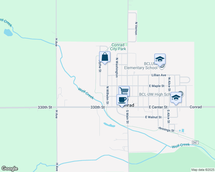 map of restaurants, bars, coffee shops, grocery stores, and more near 300 Maple Avenue in Conrad