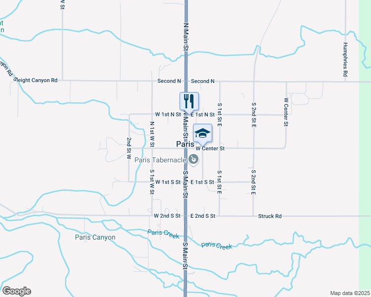 map of restaurants, bars, coffee shops, grocery stores, and more near Highway 89 in Paris