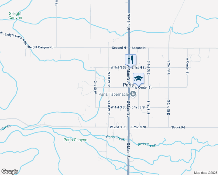 map of restaurants, bars, coffee shops, grocery stores, and more near West Center Street in Paris