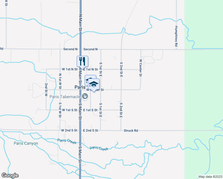 map of restaurants, bars, coffee shops, grocery stores, and more near 147 East Center Street in Paris