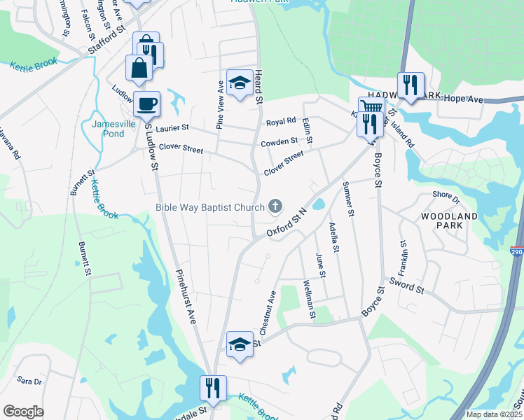 map of restaurants, bars, coffee shops, grocery stores, and more near 10 Heard Street in Auburn
