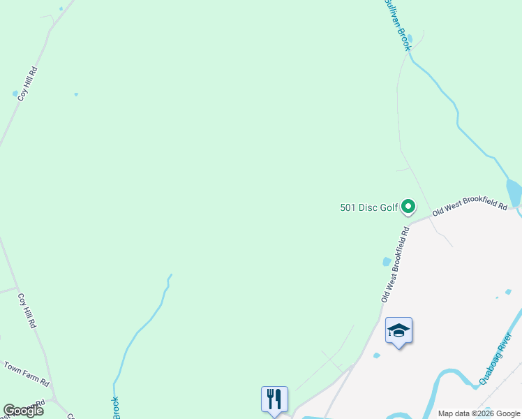 map of restaurants, bars, coffee shops, grocery stores, and more near 157-399 Cutler Road in West Brookfield