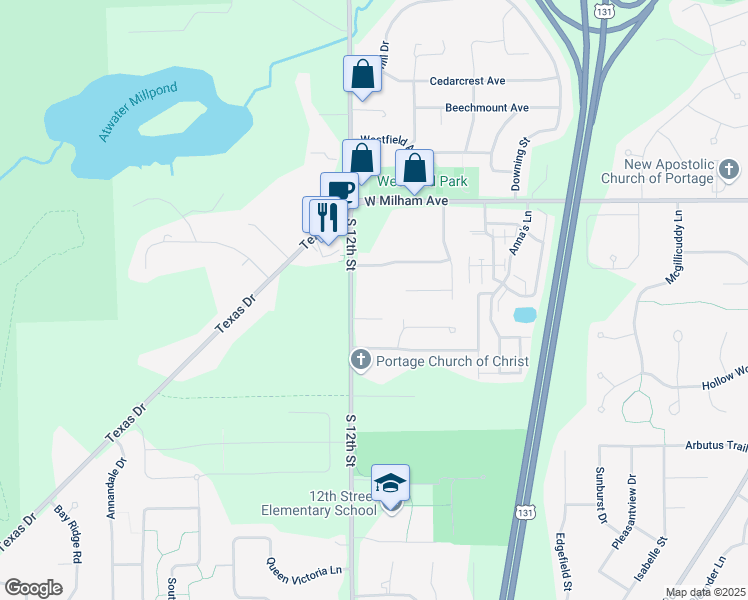 map of restaurants, bars, coffee shops, grocery stores, and more near 6203 South 12th Street in Portage