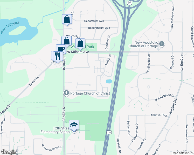 map of restaurants, bars, coffee shops, grocery stores, and more near 6259 Silver Fir Street in Portage