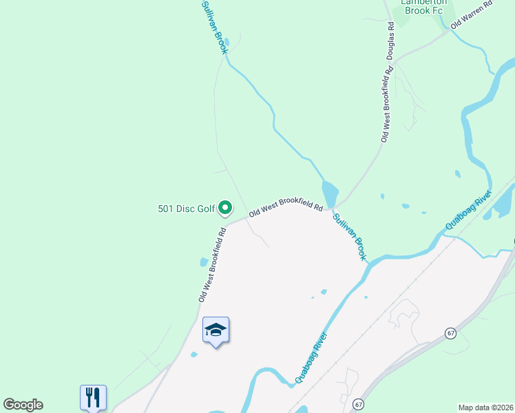 map of restaurants, bars, coffee shops, grocery stores, and more near 517 Old West Brookfield Road in Warren