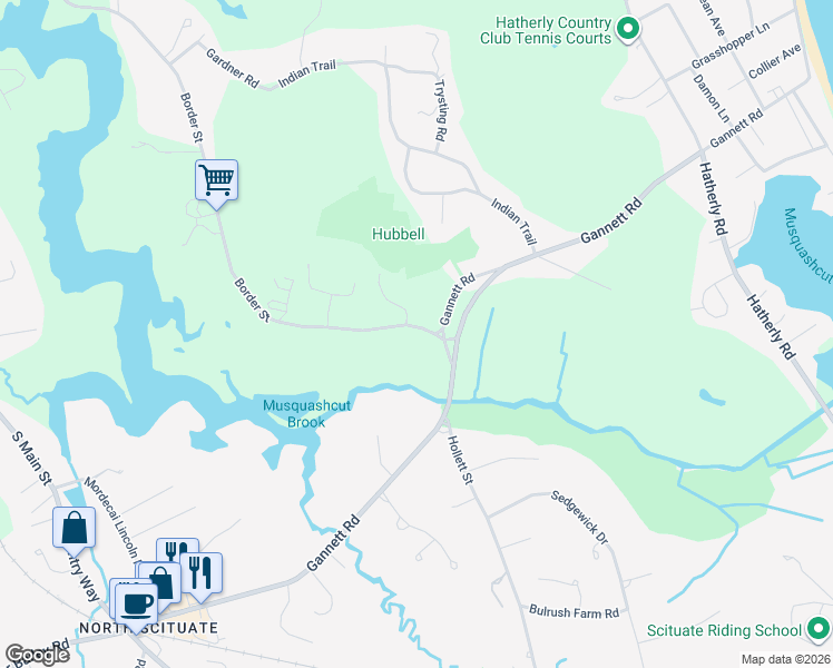map of restaurants, bars, coffee shops, grocery stores, and more near 182 Gannett Road in Scituate