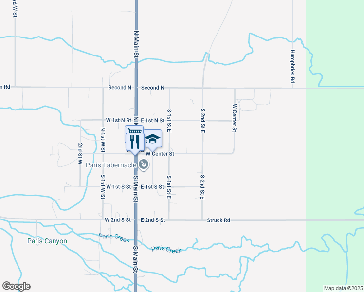 map of restaurants, bars, coffee shops, grocery stores, and more near 147 East Center Street in Paris