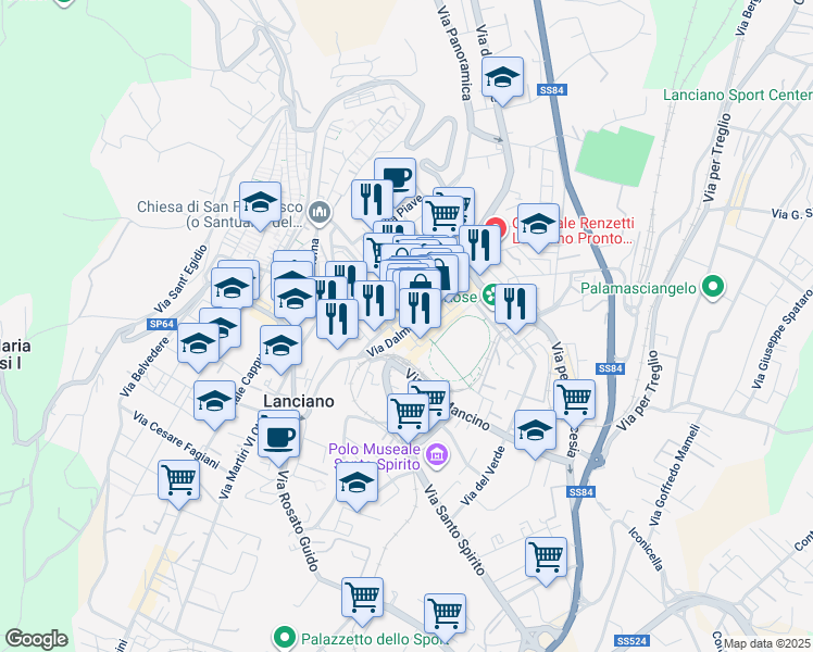 map of restaurants, bars, coffee shops, grocery stores, and more near 13 Via Dalmazia in Lanciano