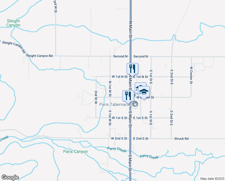 map of restaurants, bars, coffee shops, grocery stores, and more near 48 North 1st West Street in Paris